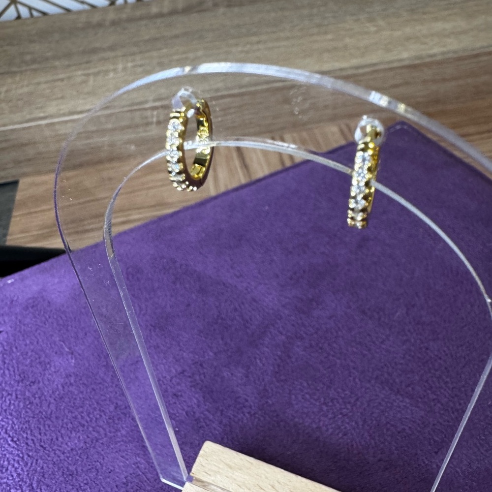 Pandora Gold and White CZ Huggie Hoop Earrings